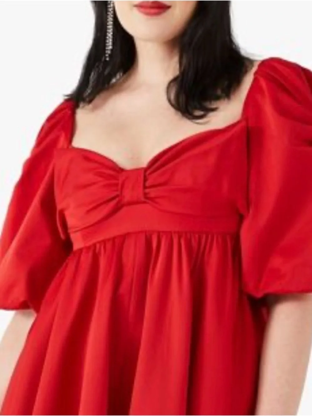 kate spade Beau Red Puff-Sleeve Bow Satin Babydoll Dress..Size 12